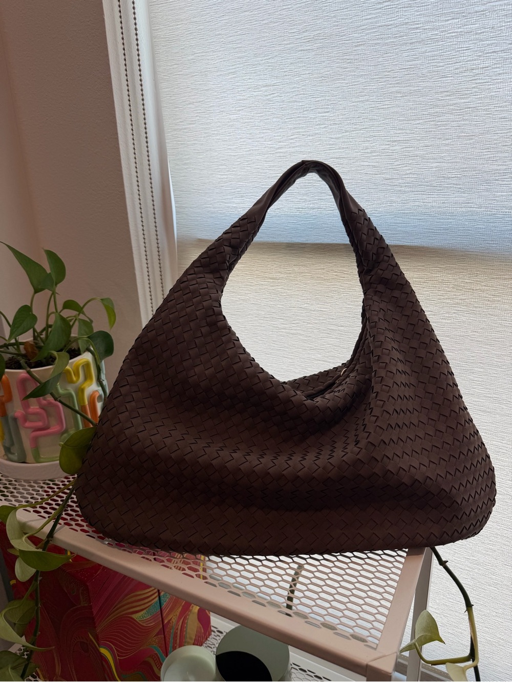 Woven Hobo Shoulder Bag - Brown